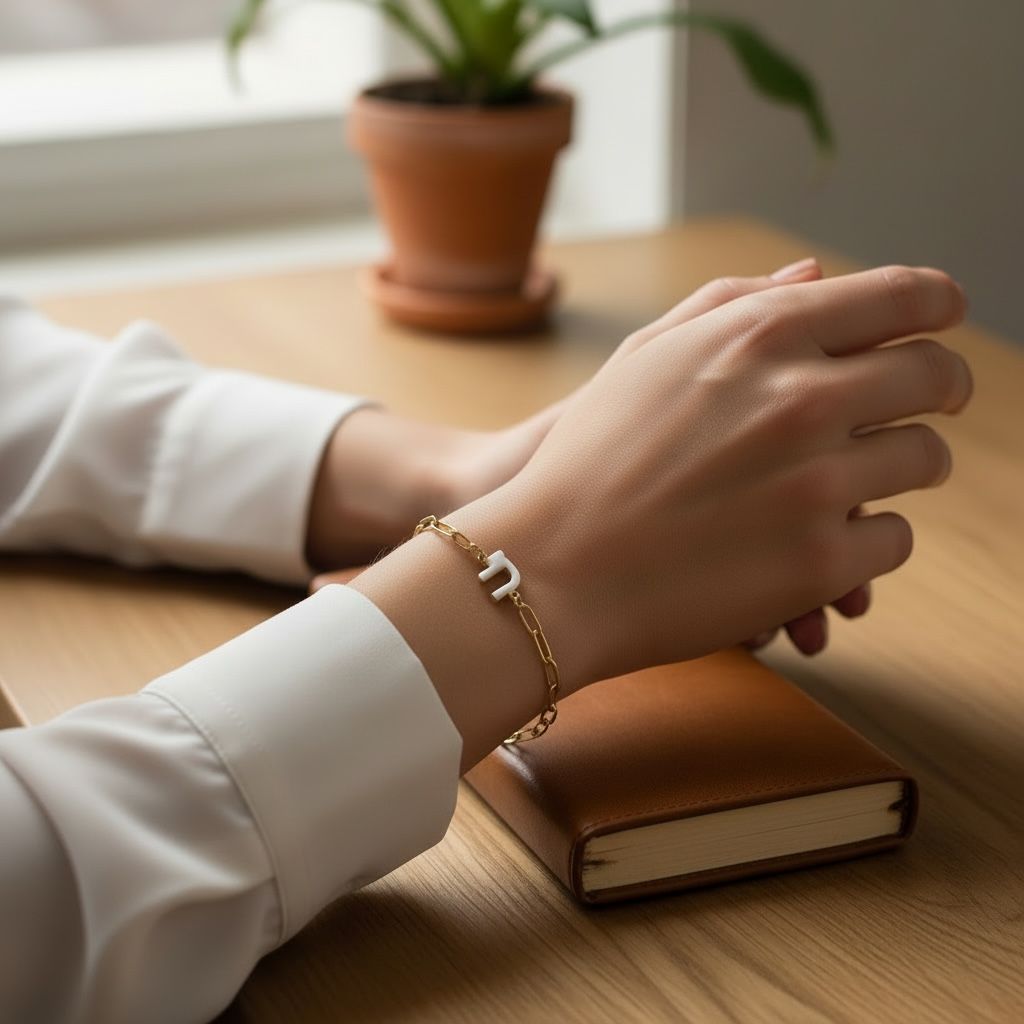 Enamel Chai on Gold Paperclip Bracelet