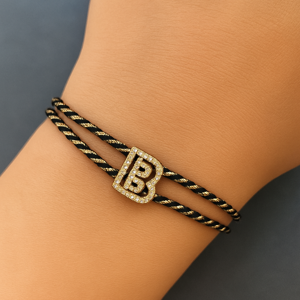 Cord Bracelet with Diamanté Initial