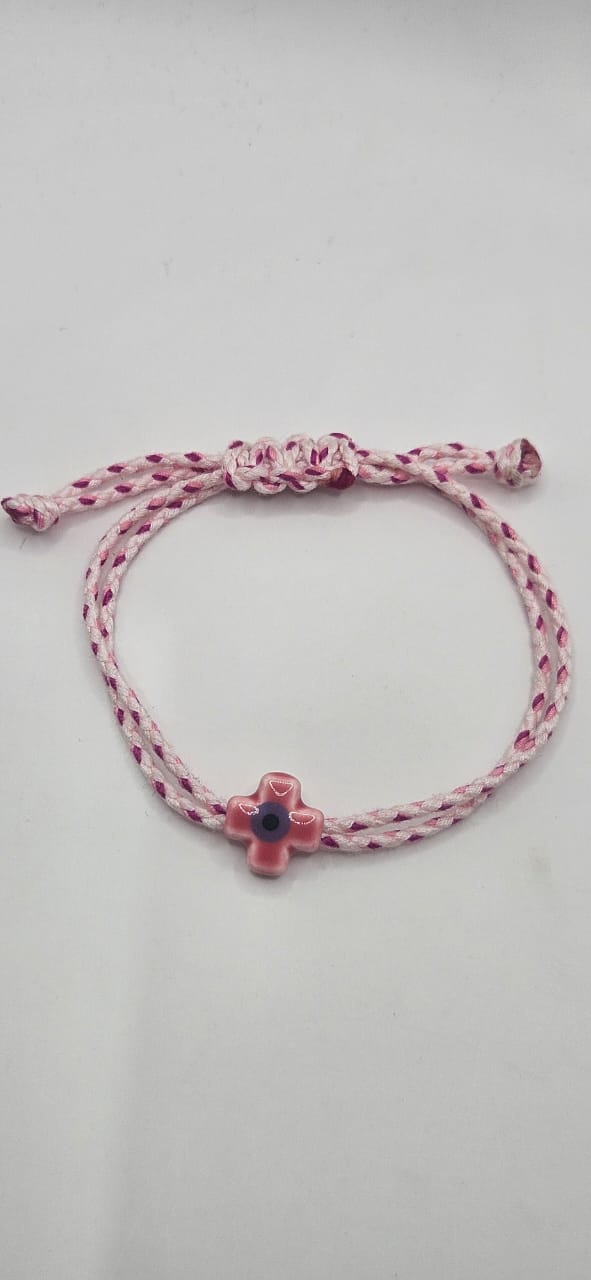 Pink corded cross bracelet