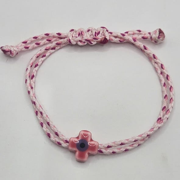 Pink corded cross bracelet