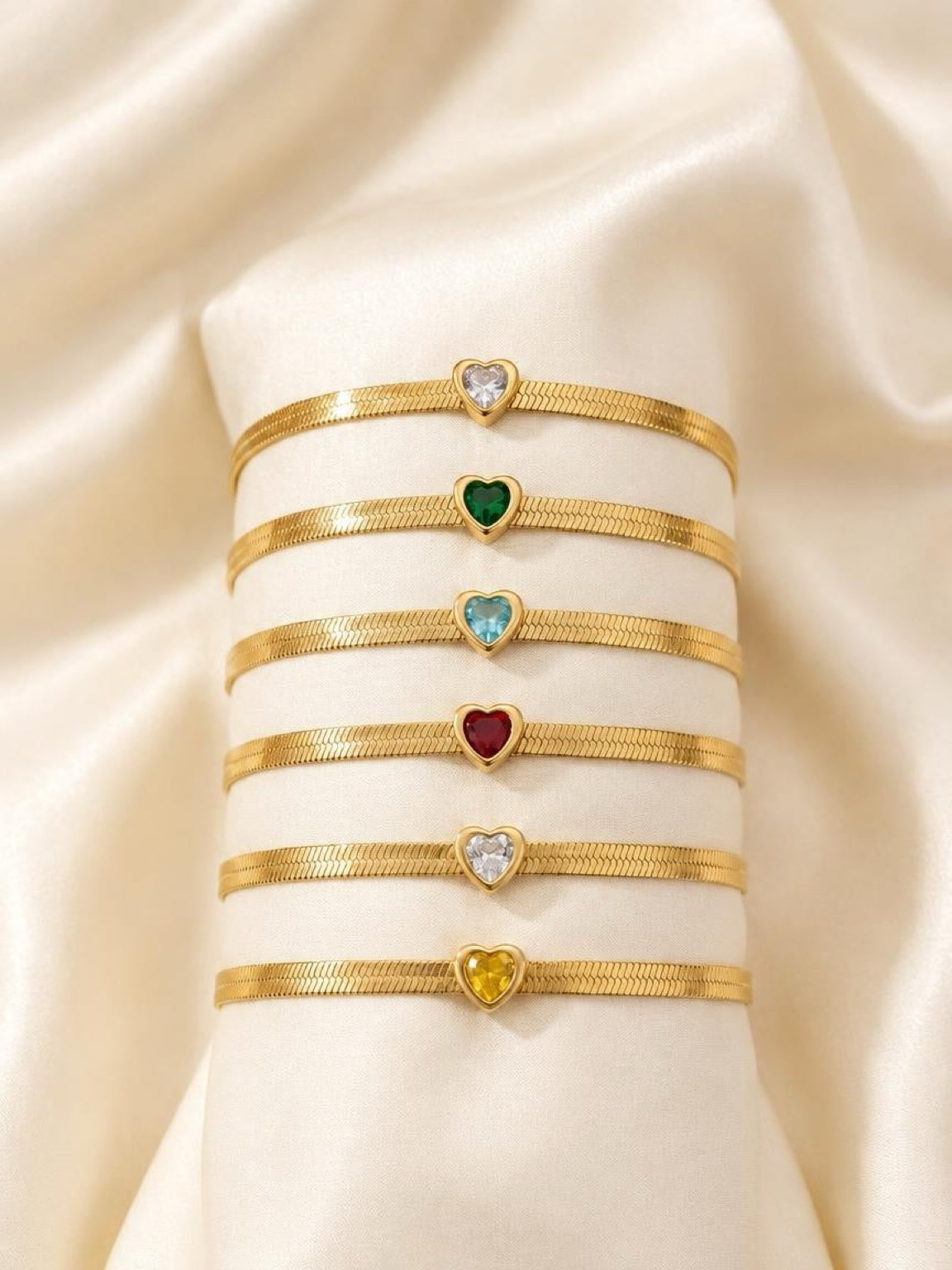 Gold Snake Chain with Cubic Heart Bracelet