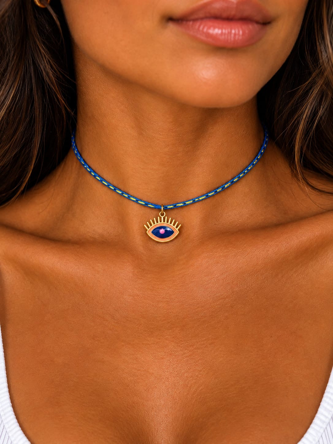 Blue Satin Cord with Eye Charm