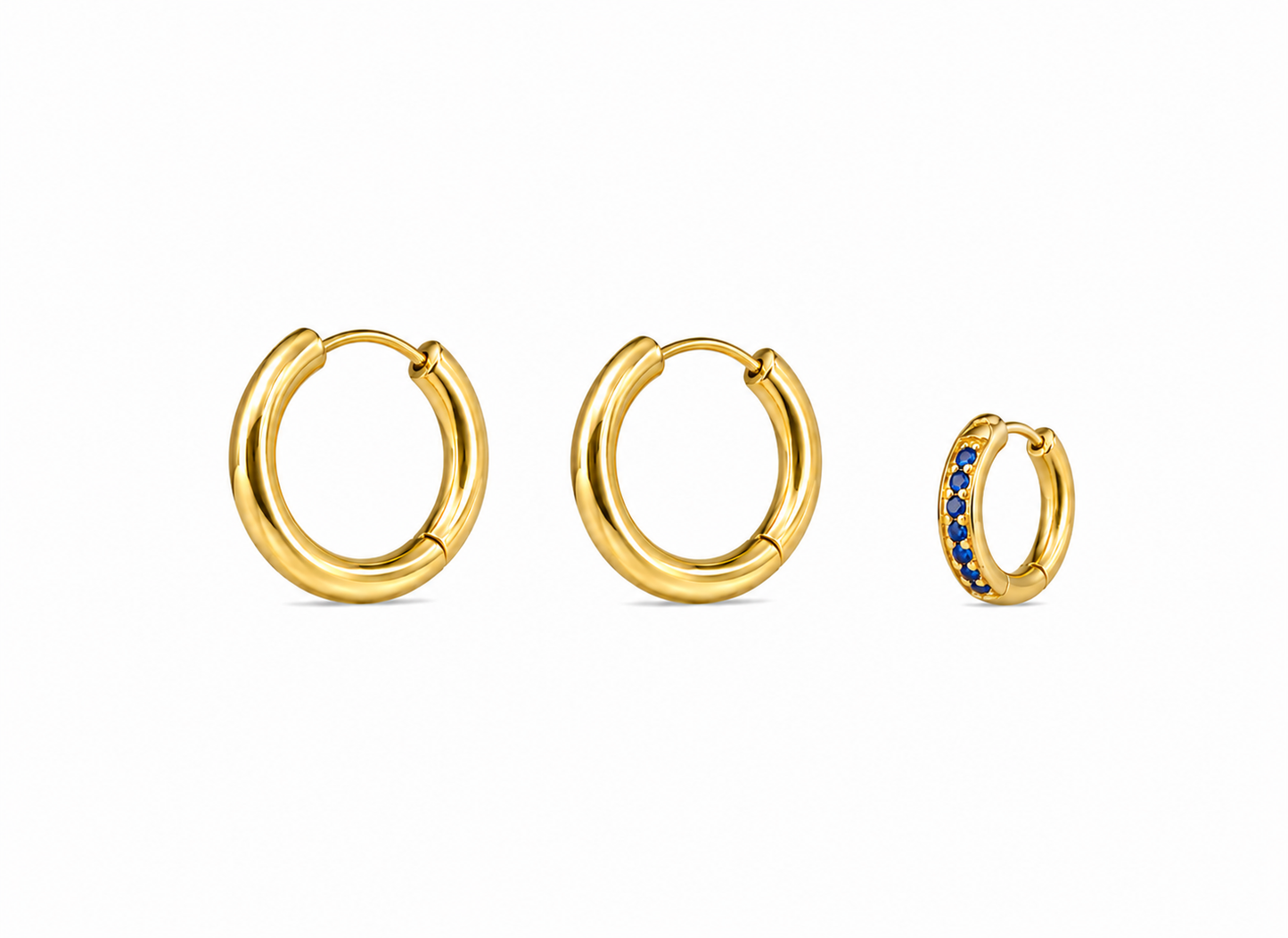 Gold and Blue Huggie Set