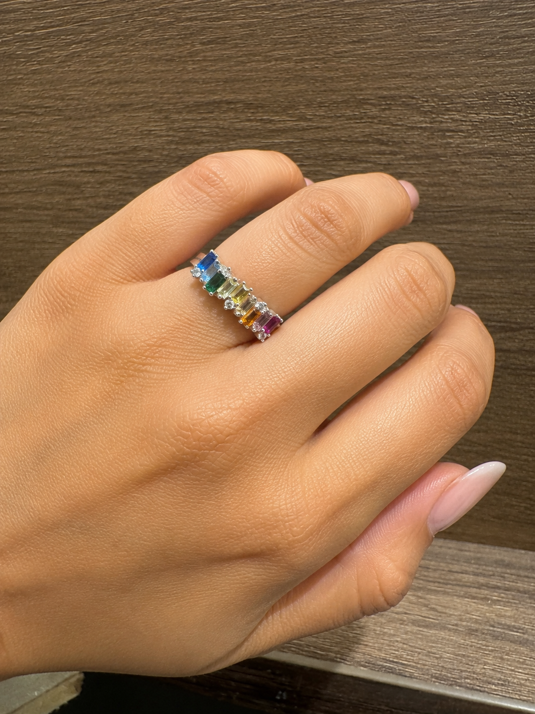 Baguette Sterling Silver Rainbow Ring