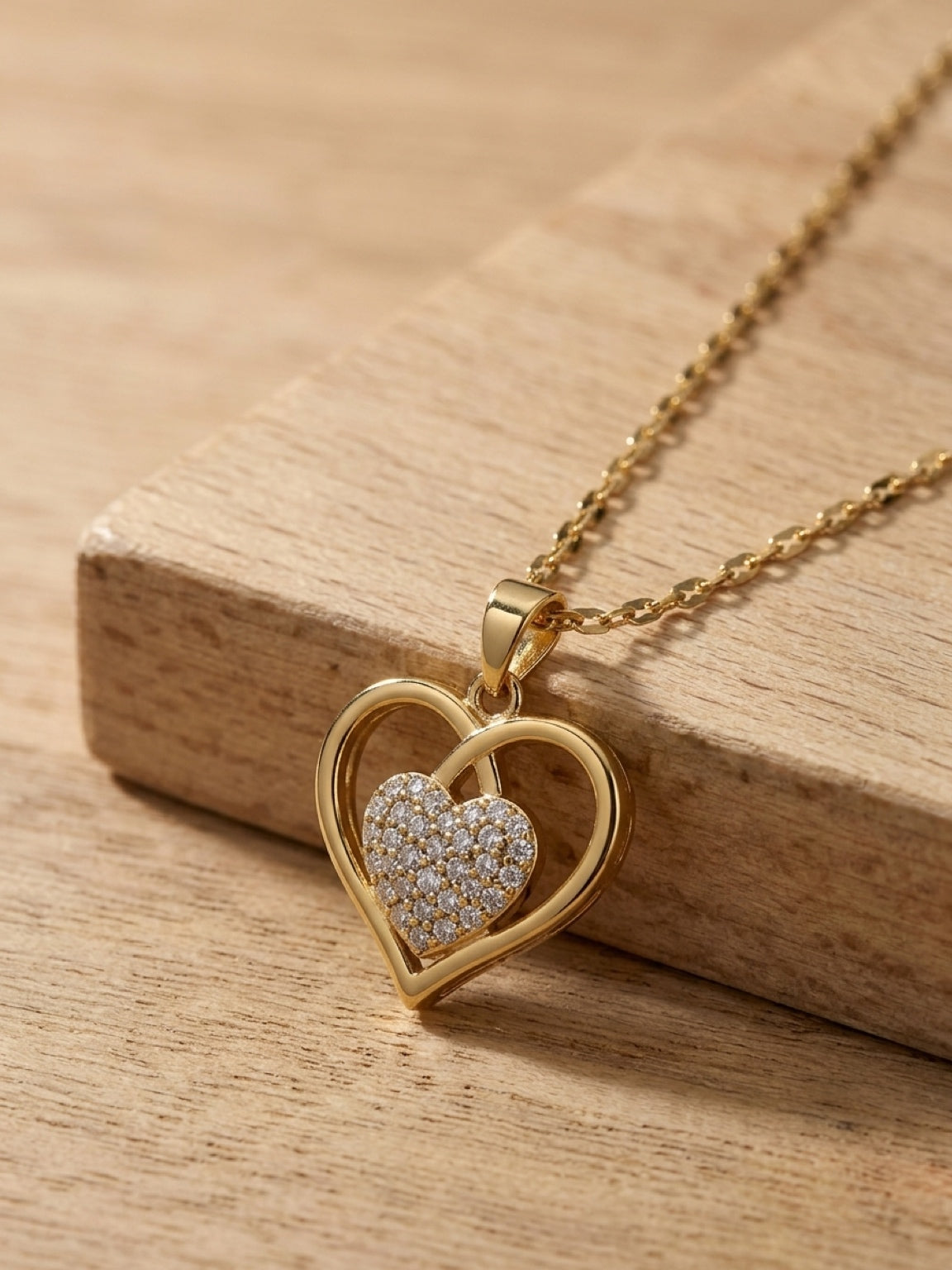 Gold Double Heart Crystal Necklace