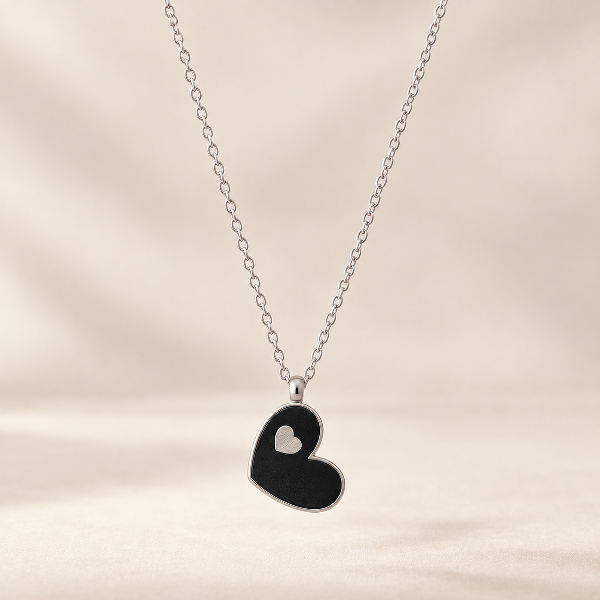 Sideways Heart with Baby Silver Heart Necklace