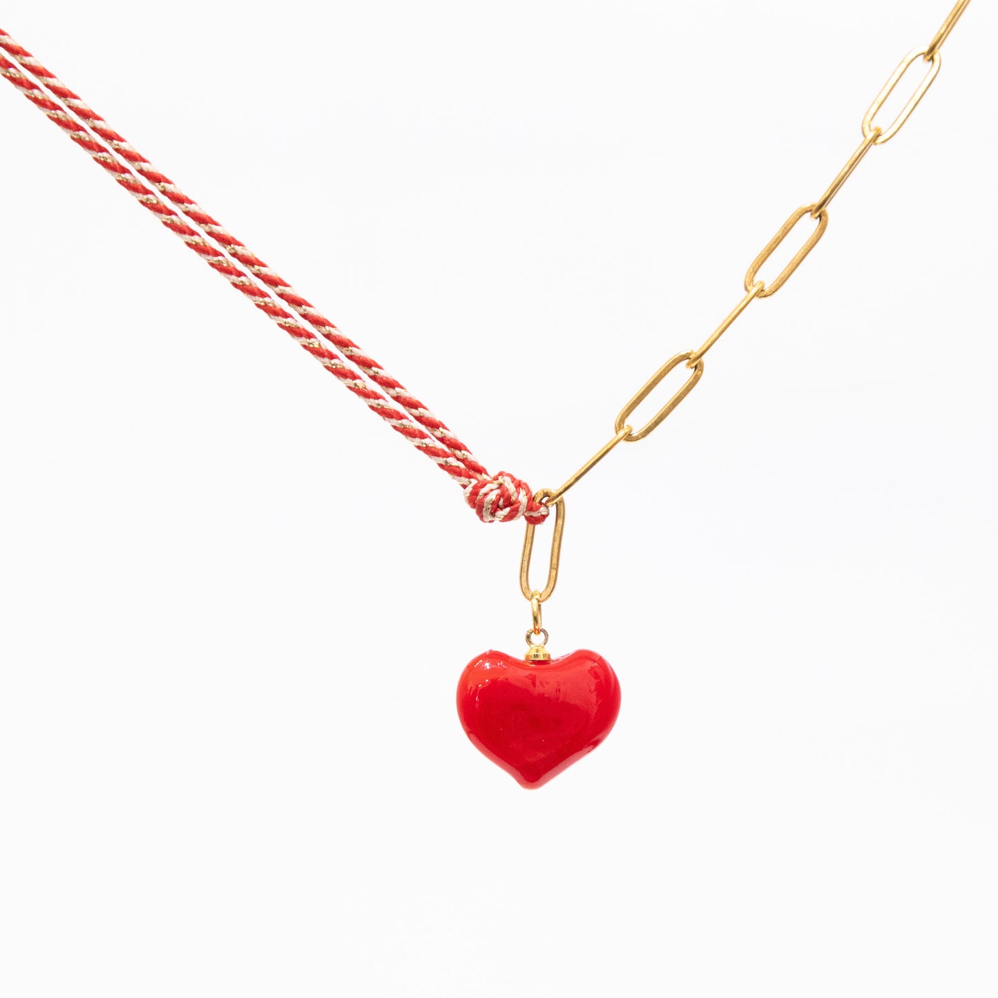 Heart On Half Cord Half Paperclip Chain