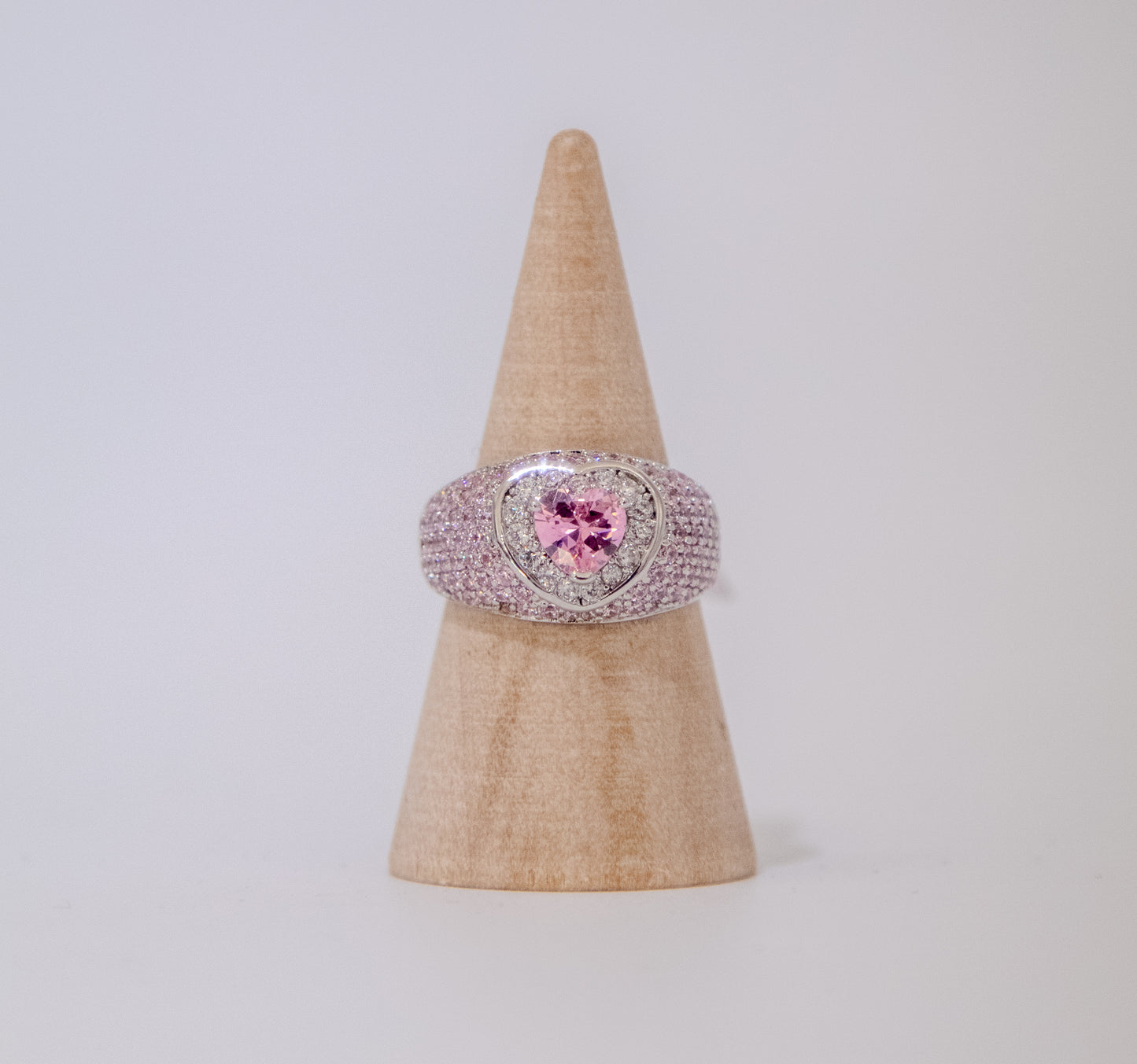 Pink and SIiver Heart Ring