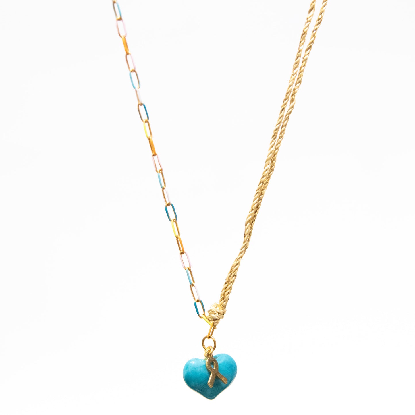 Heart and Ribbon On Half Cord Half Paperclip Chain