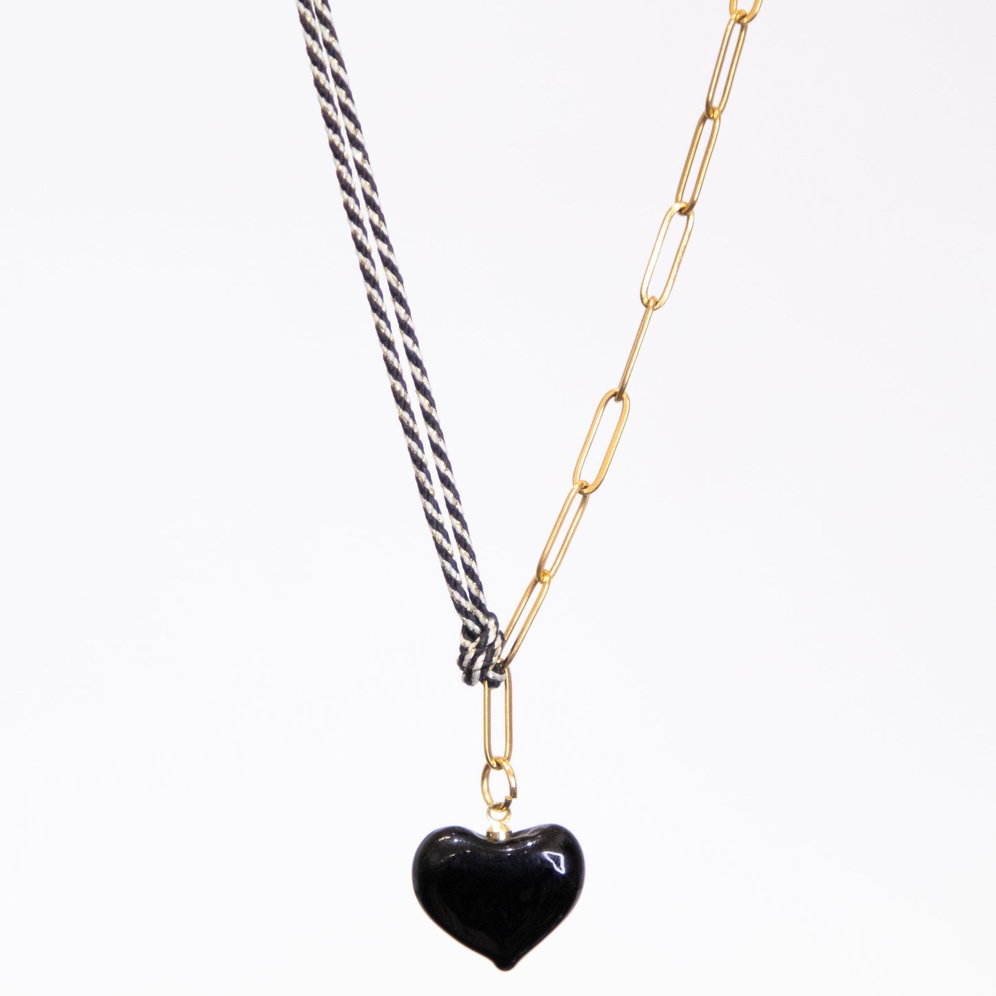 Heart On Half Cord Half Paperclip Chain