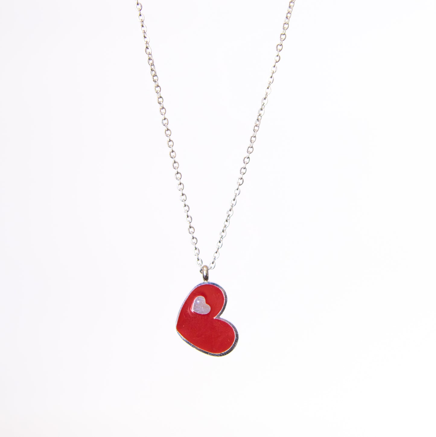 Sideways Heart with Baby Silver Heart Necklace