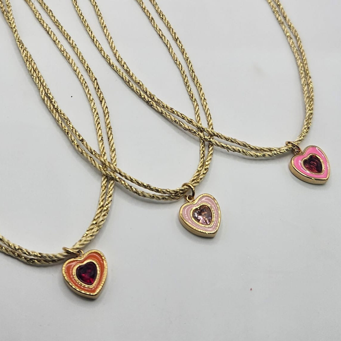 Gold Cord with Heart and Gemstone Necklace