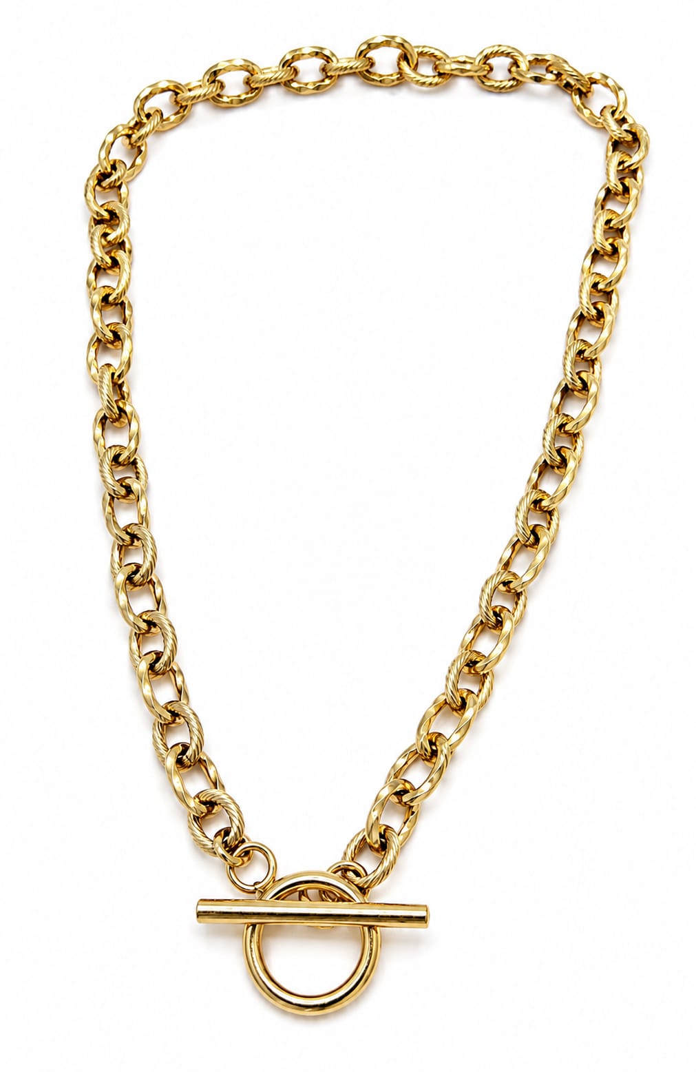 Gold Textured Chain with Toggle Clasp Necklace
