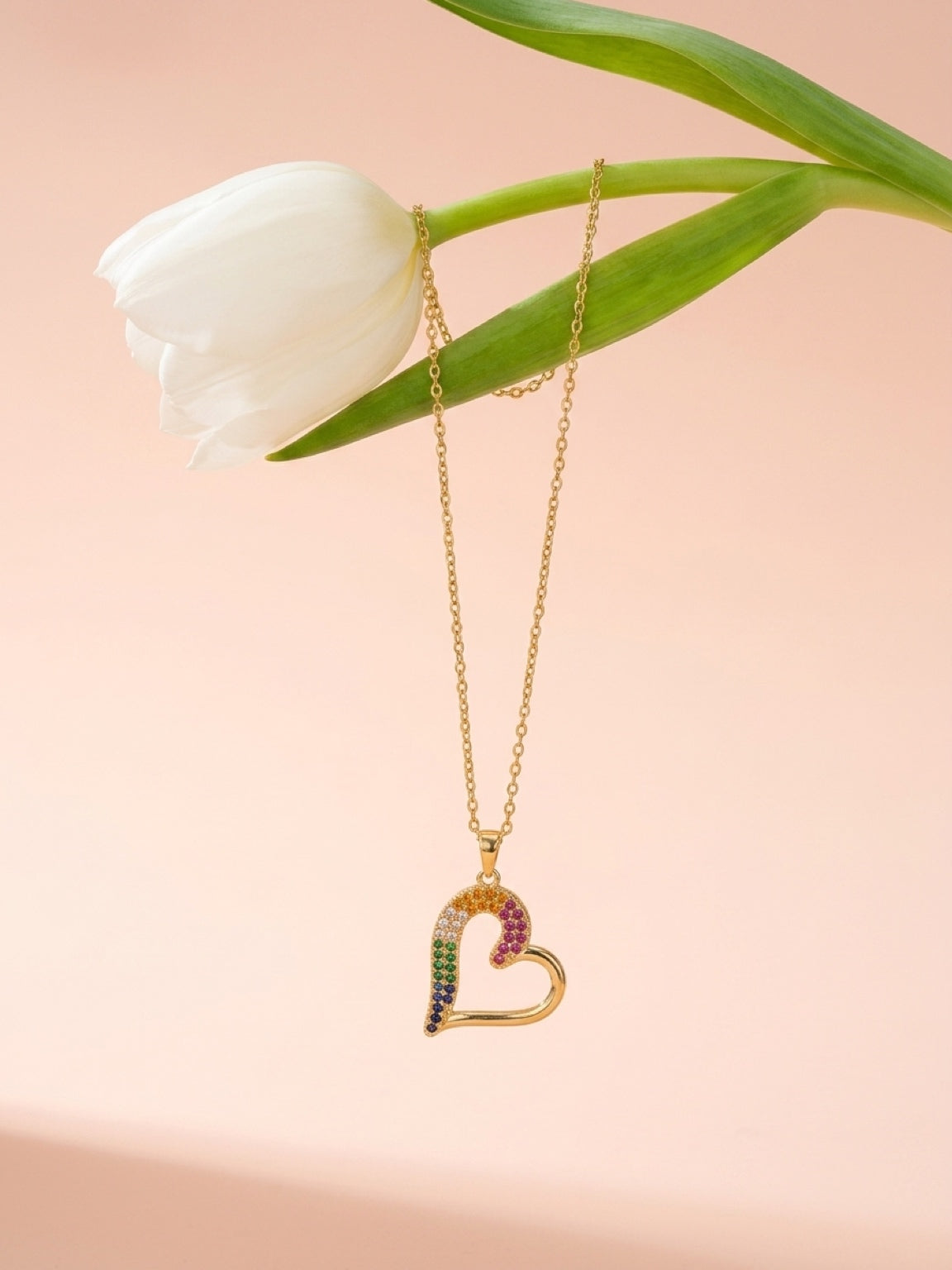 Gold Rainbow Heart Necklace