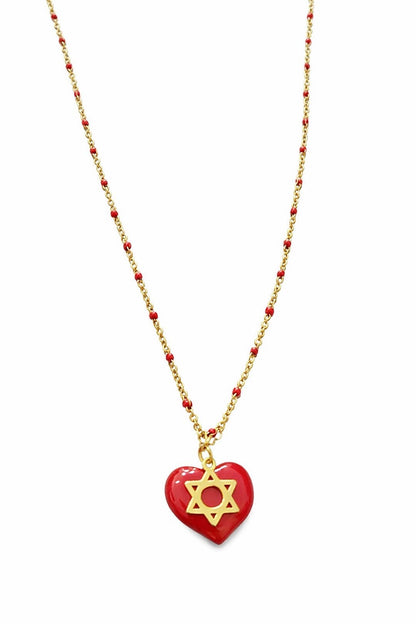 Heart and Magen David gold necklace
