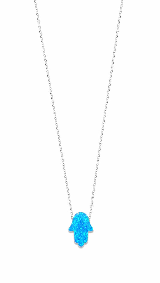 Sterling Silver Opal Chamsa Necklace