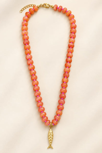 Glass Beads with Fish Charm Necklace
