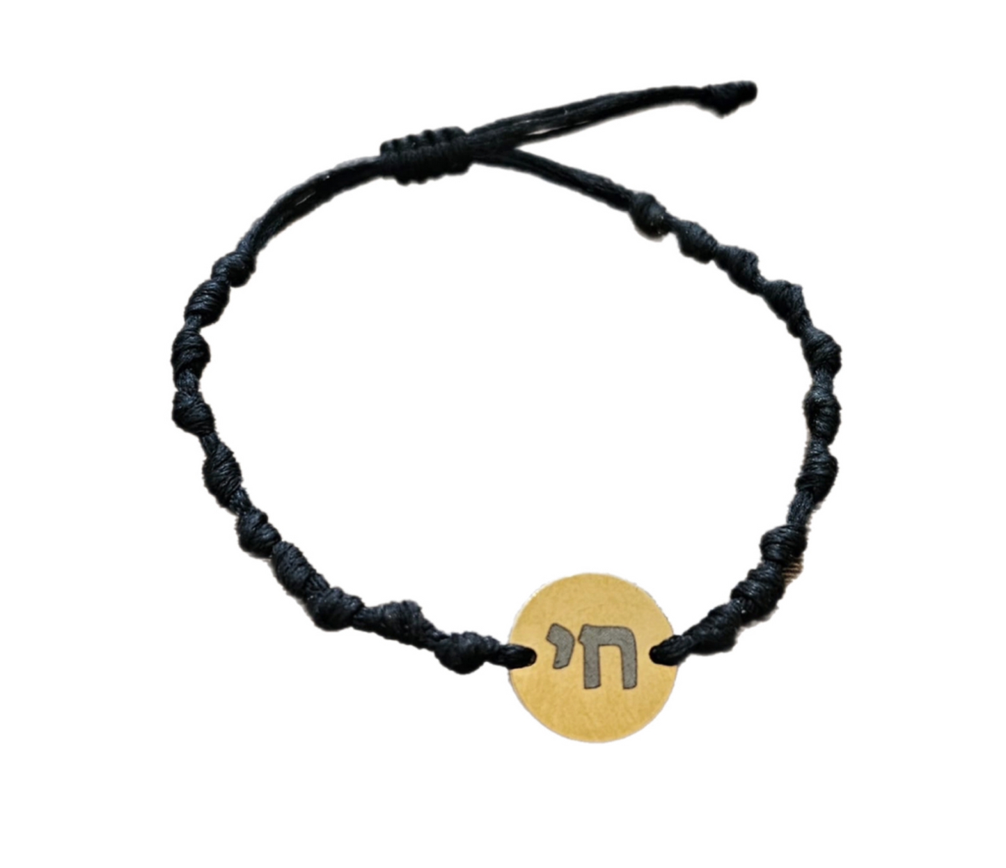 Knotted cord bracelet with chai disc