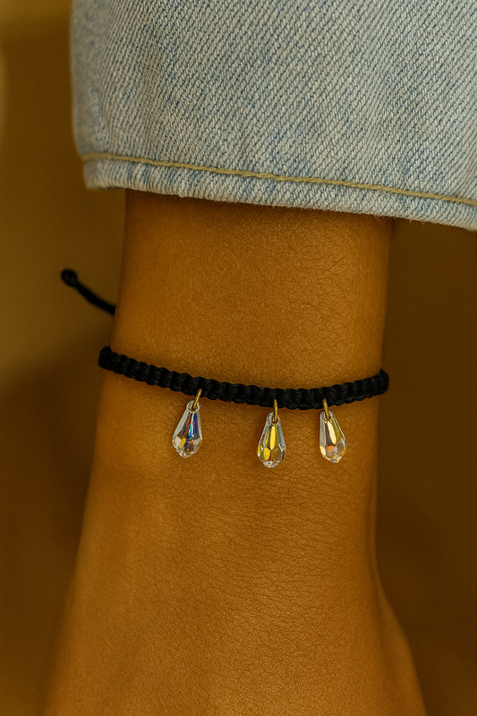 3 Tear Drop Crystals on Black Cord