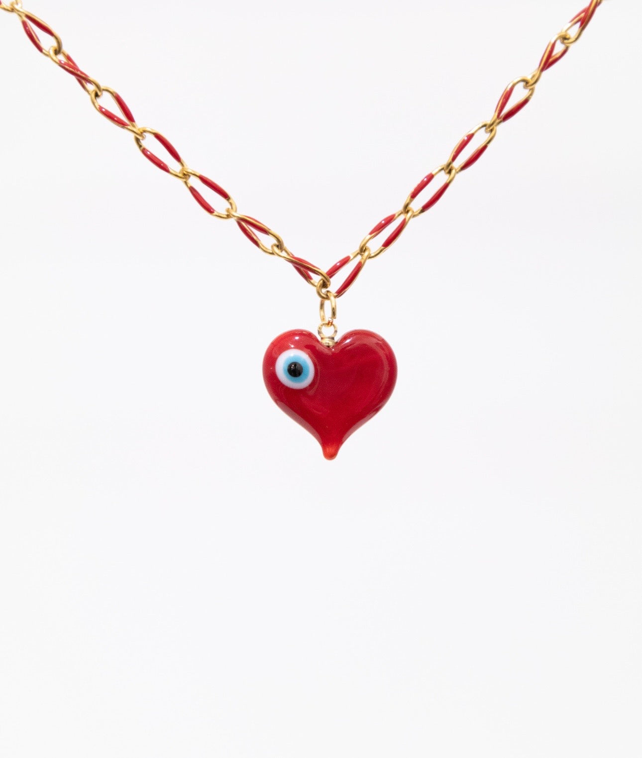 Red Heart and Eye on Red and Gold Paperclip Chain