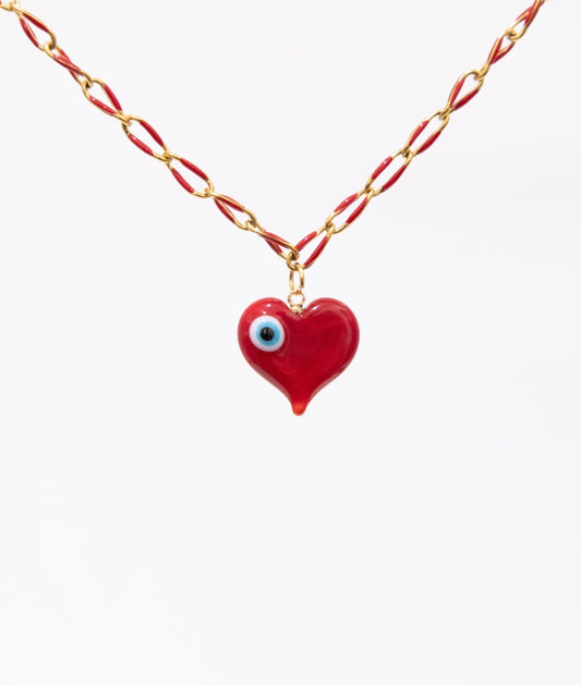Red Heart and Eye on Red and Gold Paperclip Chain