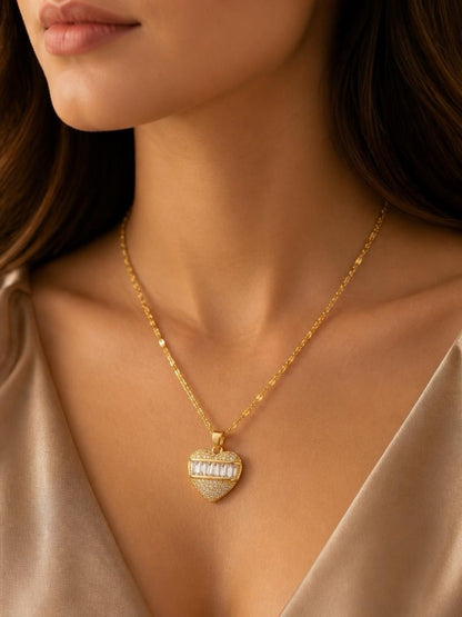 Gold Baguette Heart Necklace