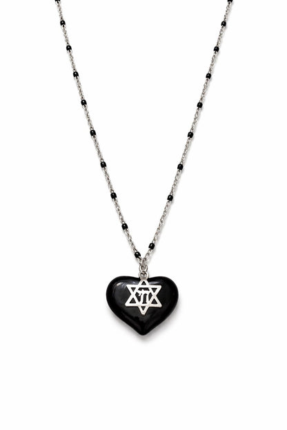 Heart and Chai Magen David silver necklace