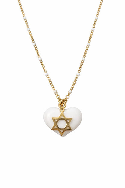 Heart and Magen David gold necklace