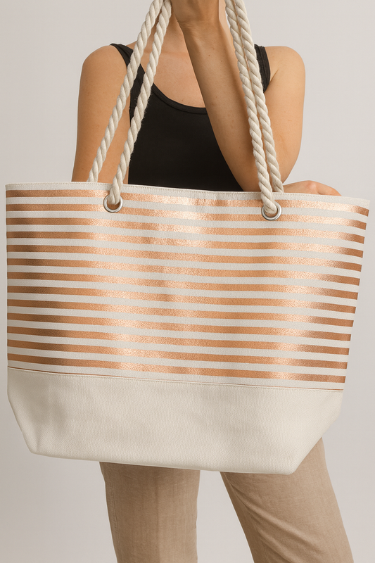Rose Gold Striped Canvas Bag
