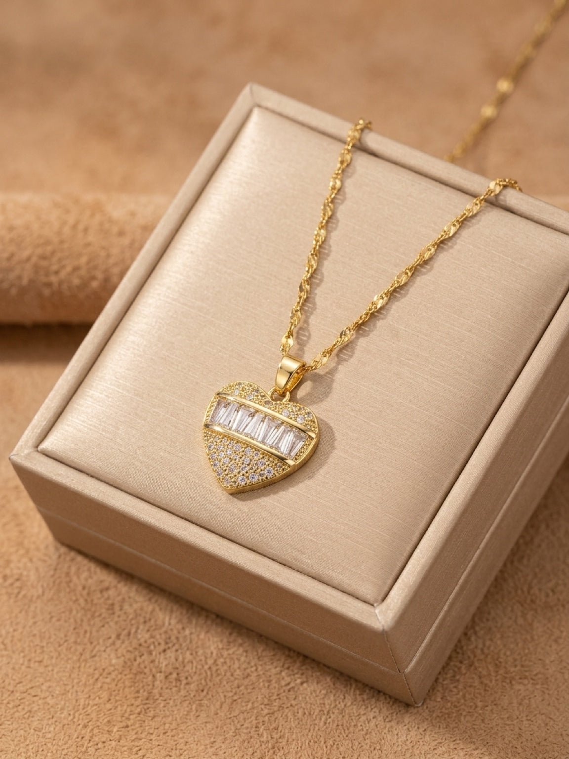 Gold Baguette Heart Necklace