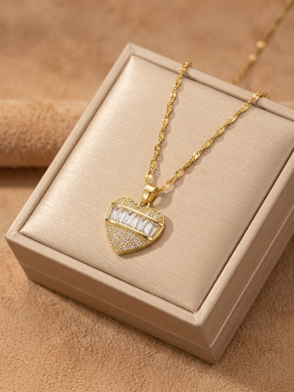 Gold Baguette Heart Necklace