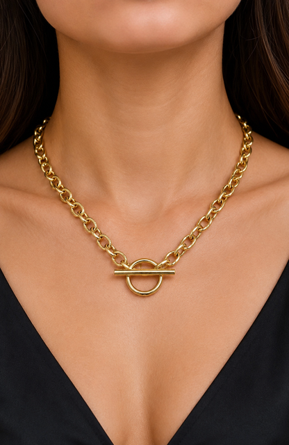 Gold Textured Chain with Toggle Clasp Necklace