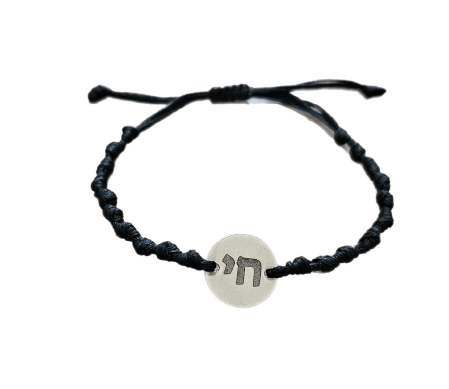 Knotted cord bracelet with chai disc