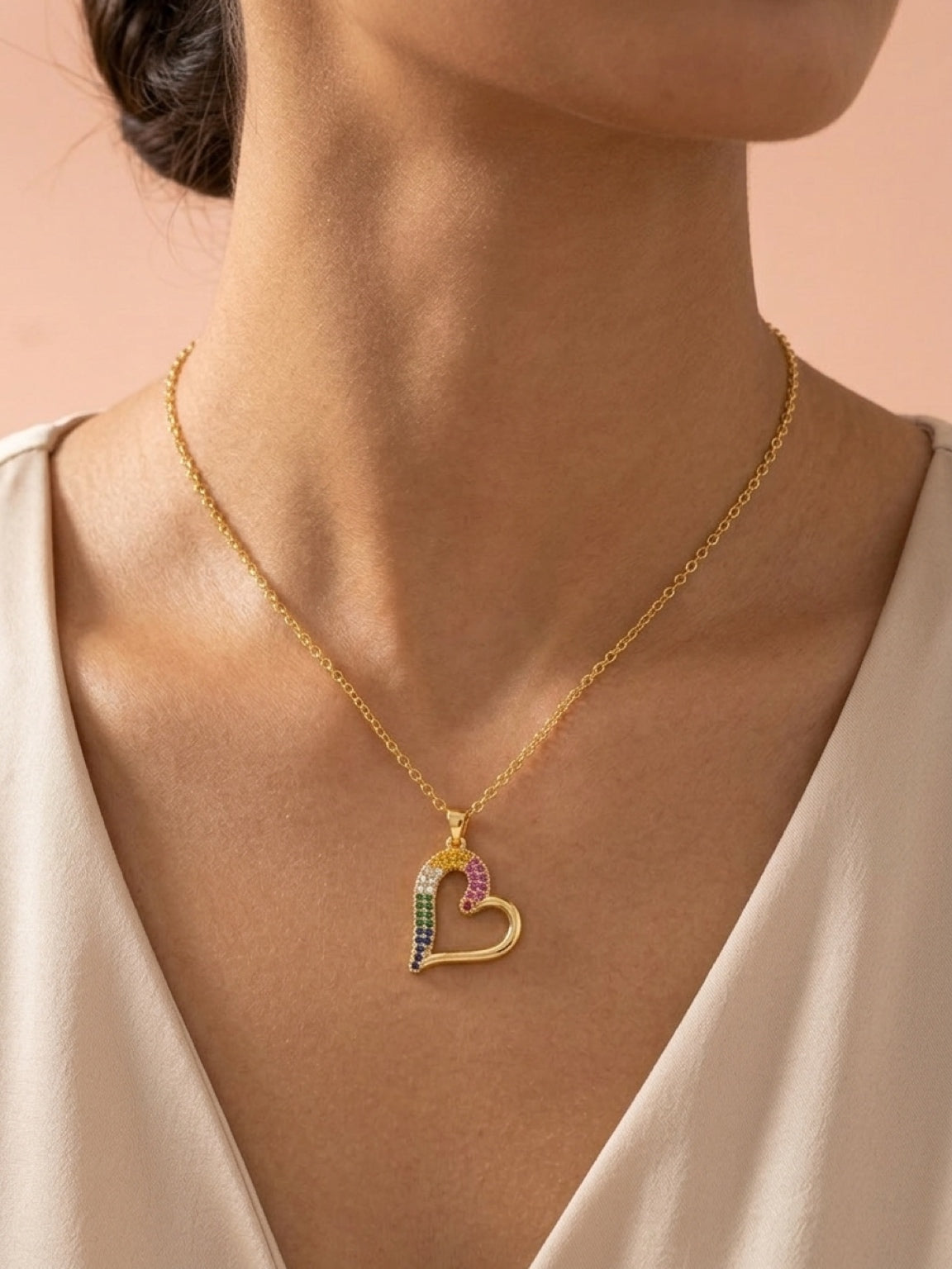 Gold Rainbow Heart Necklace