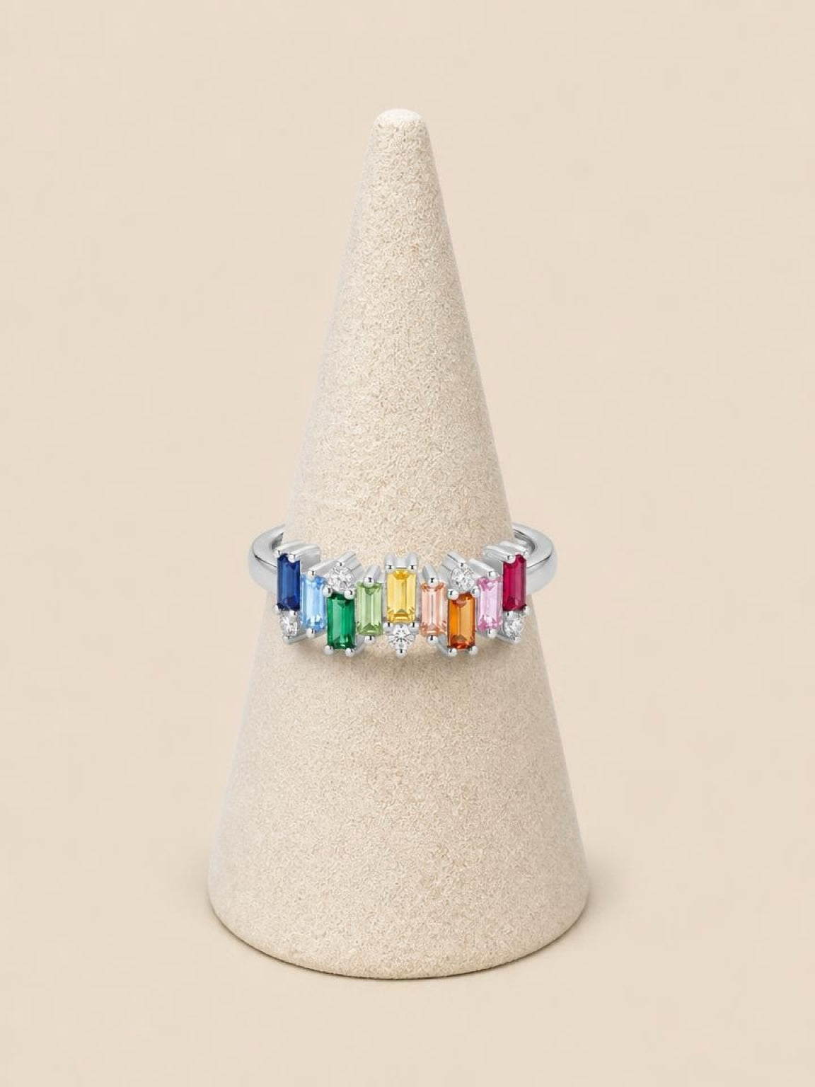 Baguette Sterling Silver Rainbow Ring
