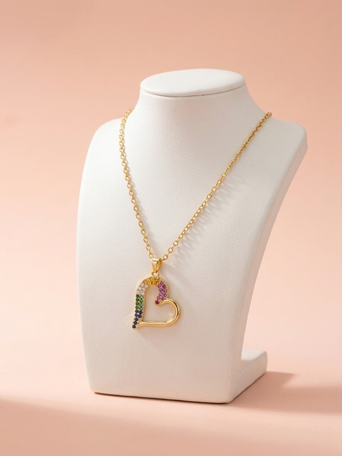 Gold Rainbow Heart Necklace