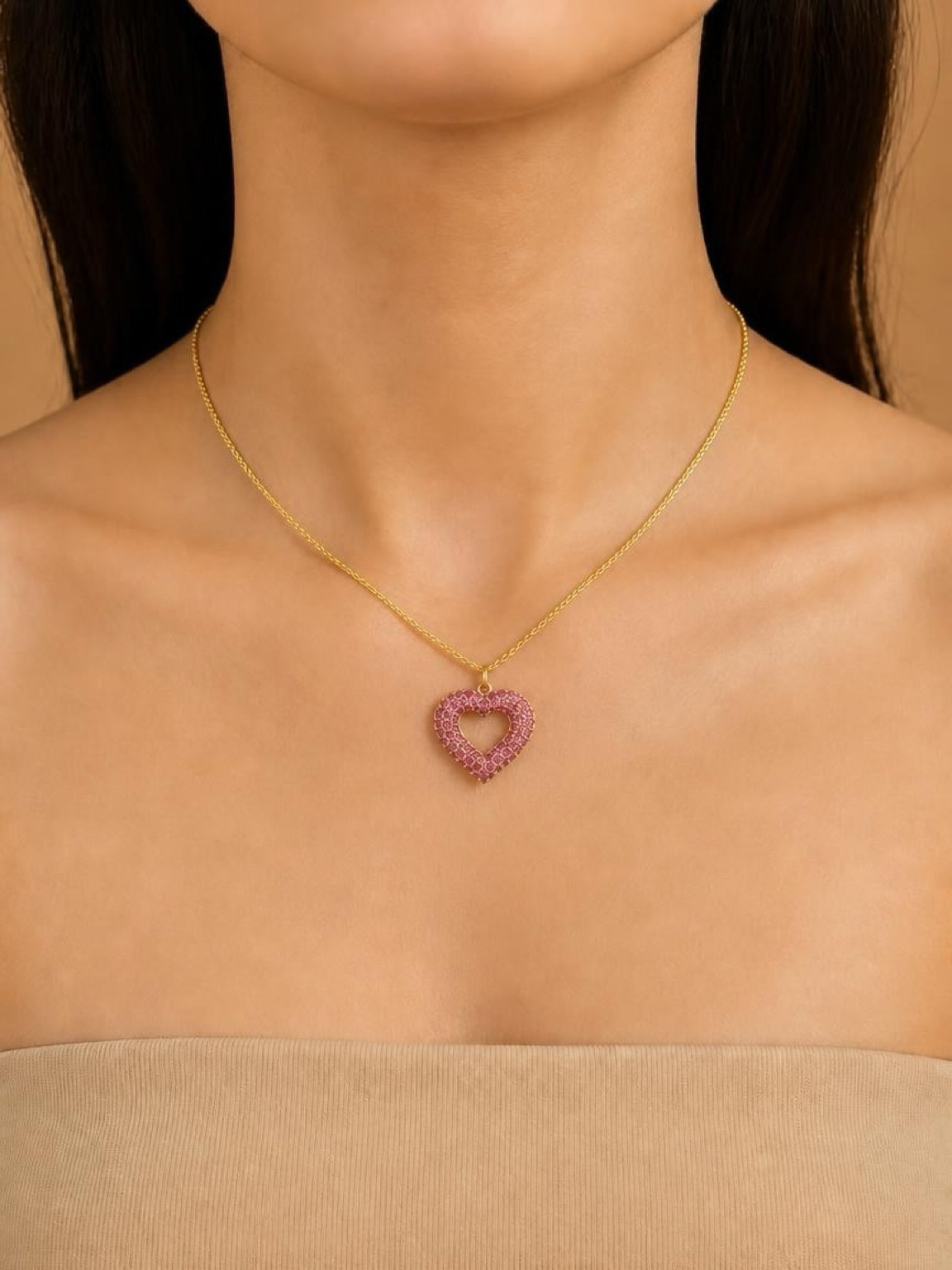 Pink Open Heart Necklace