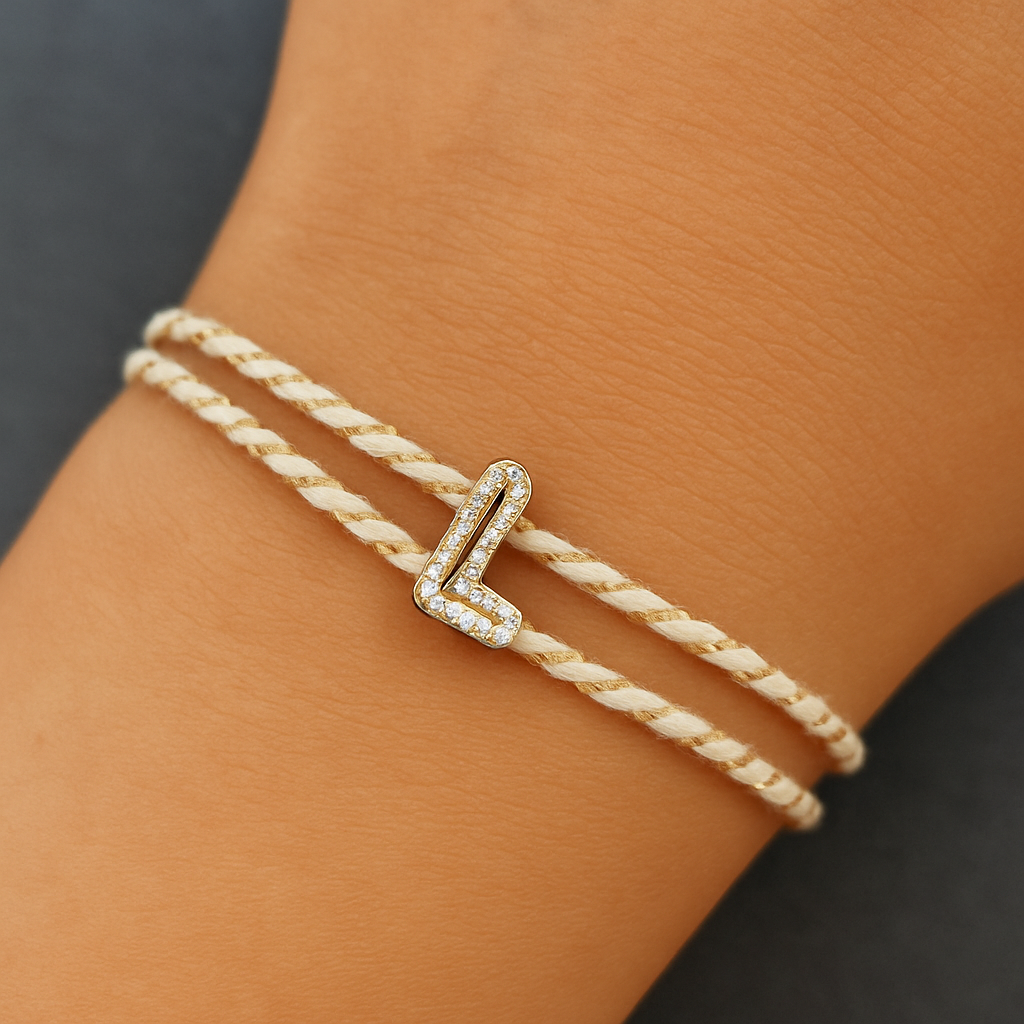 Cord Bracelet with Diamanté Initial