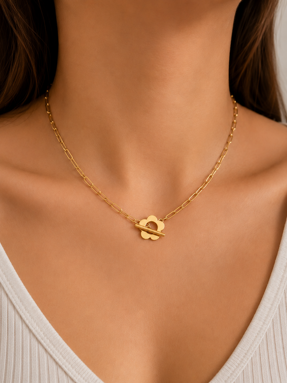 Paperclip and Flower Necklace
