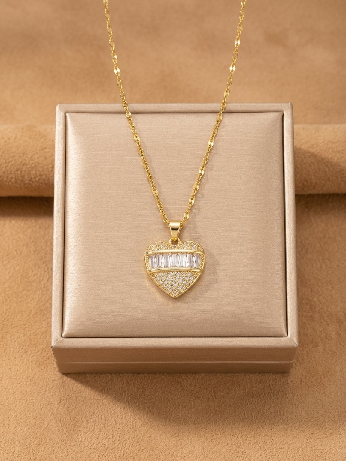 Gold Baguette Heart Necklace