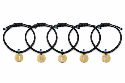 Knotted cord initial bracelet