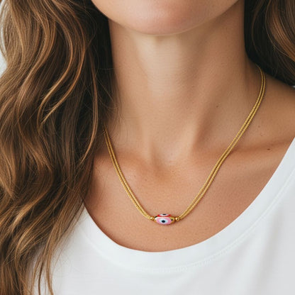 Oval evil eye cord necklace
