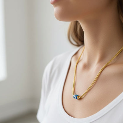 Oval evil eye cord necklace
