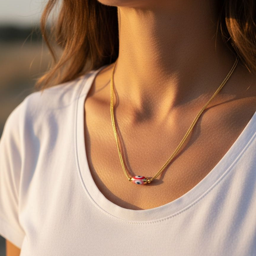 Oval evil eye cord necklace