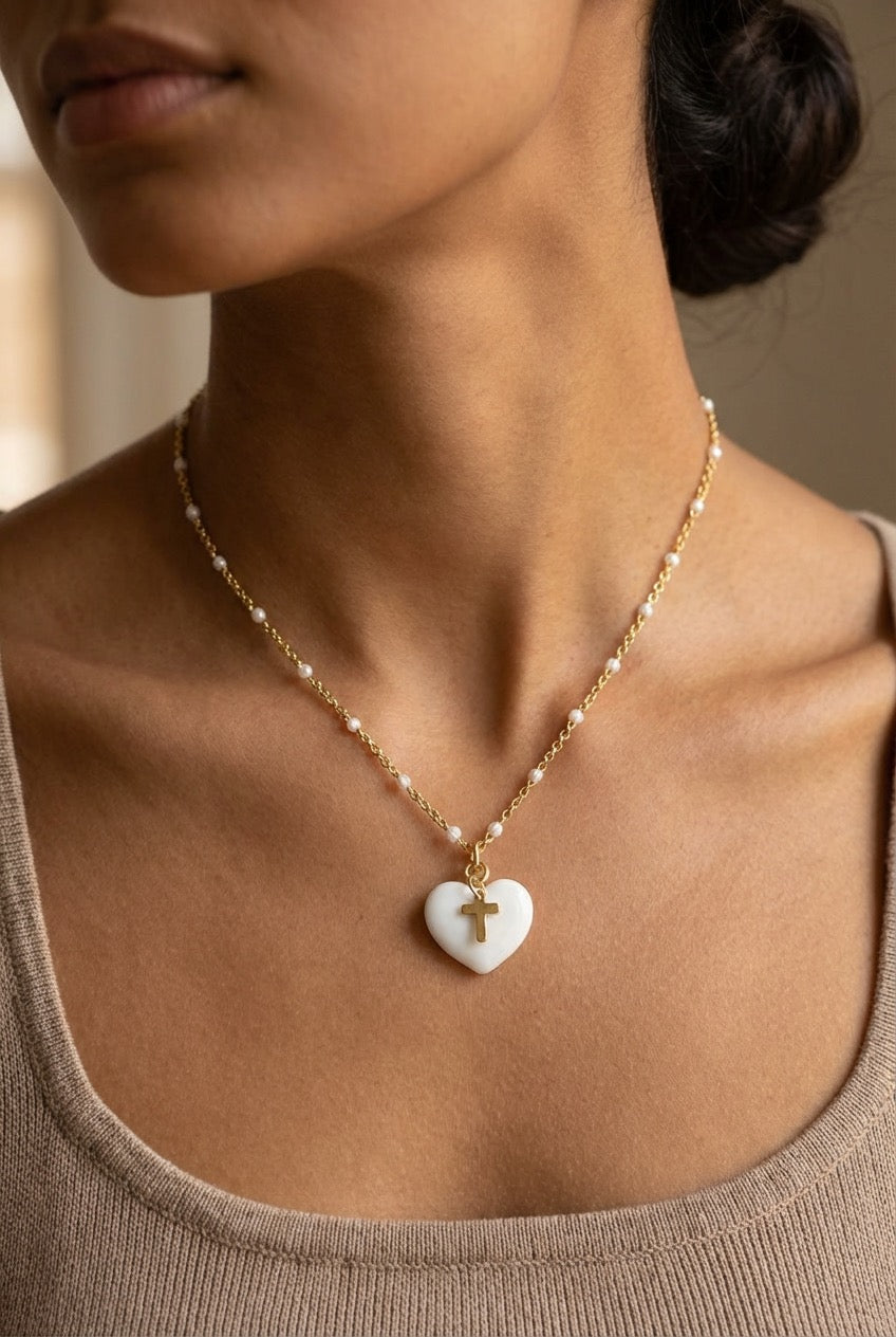 Heart and Cross Beaded Necklace