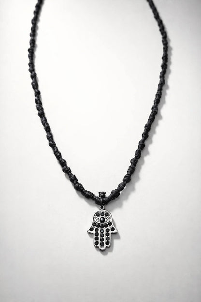 Knotted Cord with Chamsa Charm Necklace