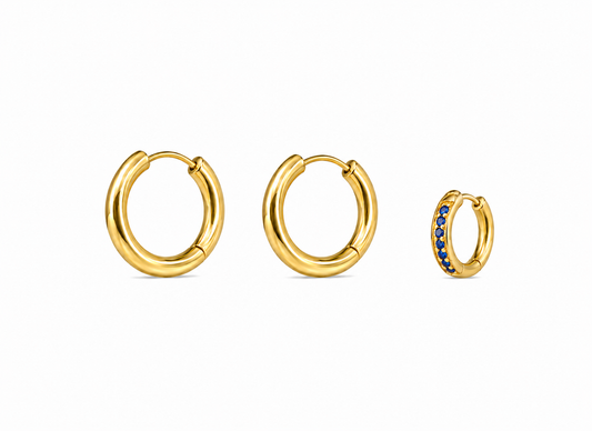 Gold and Blue Huggie Set