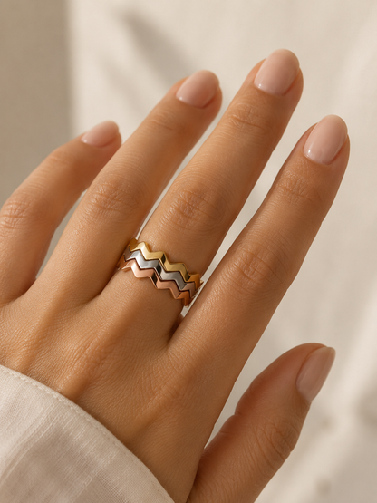 Zig Zag Three Tone Ring