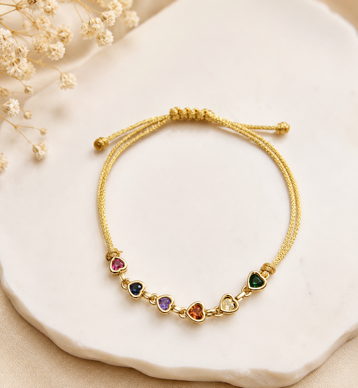 Multi Crystal Heart Cord Bracelet