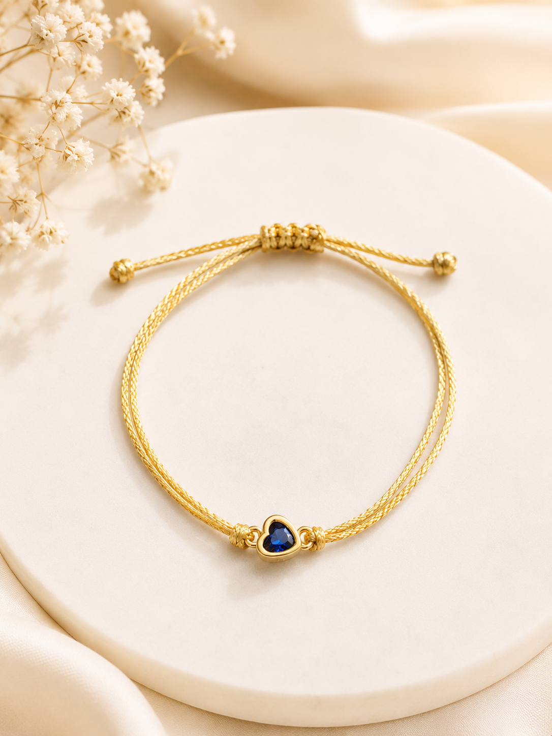 Small Crystal Heart Pendant Cord Bracelet